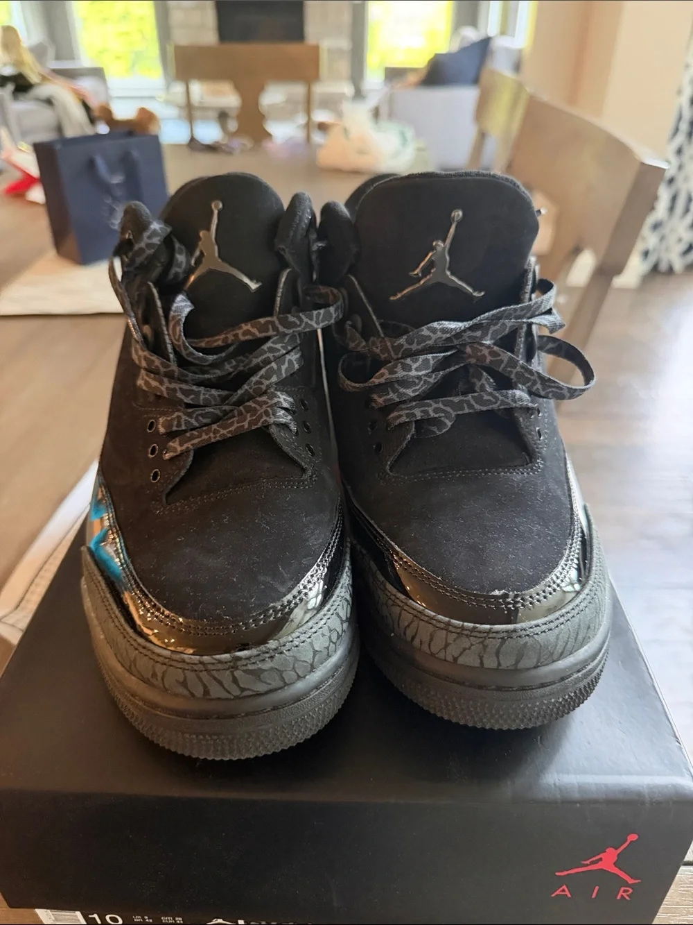 Jordan Black Suede Sneakers with Elephant Print Accents